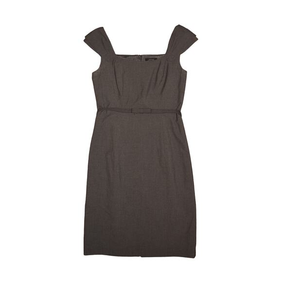 TAHARI ASL $129 Square Neck Knee Length Belted Sheath Dress Gray Size 8‎ - Picture 1 of 3